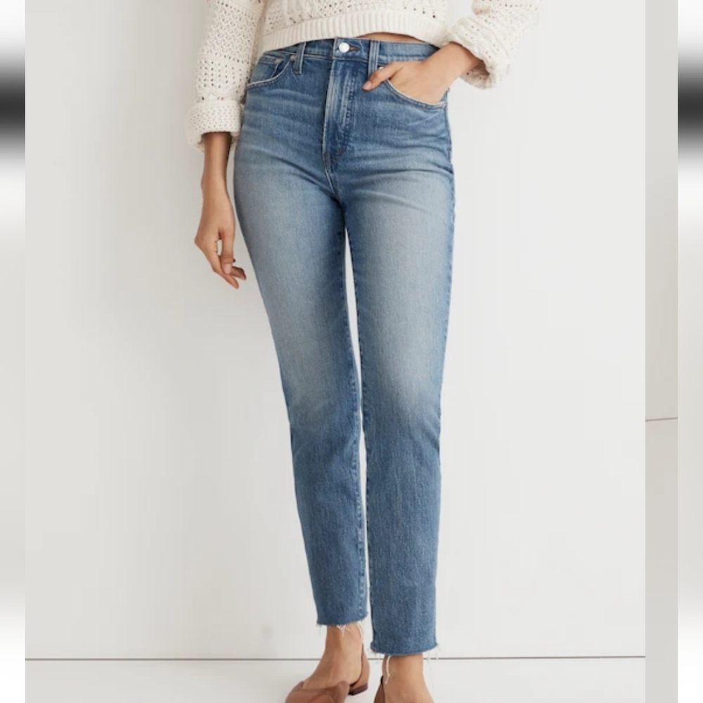 MADEWELL THE PERFECT VINTAGE JEANS HIGH RISE COMFORT STRETCH RAW HEM 25 PETITE